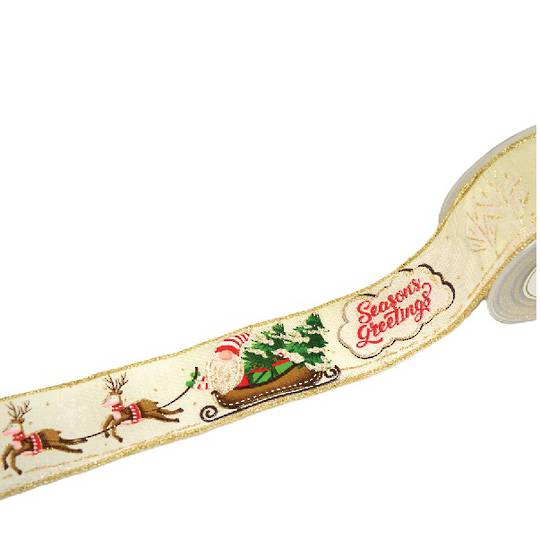 Ribbon 9mt, 55mm Christmas Seasons Greeting Sleigh *ETA Nov